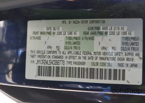 2010 Mazda Mazda5 Sport z USA, uszkodzony, nr VIN JM1CR2WL5A0388778